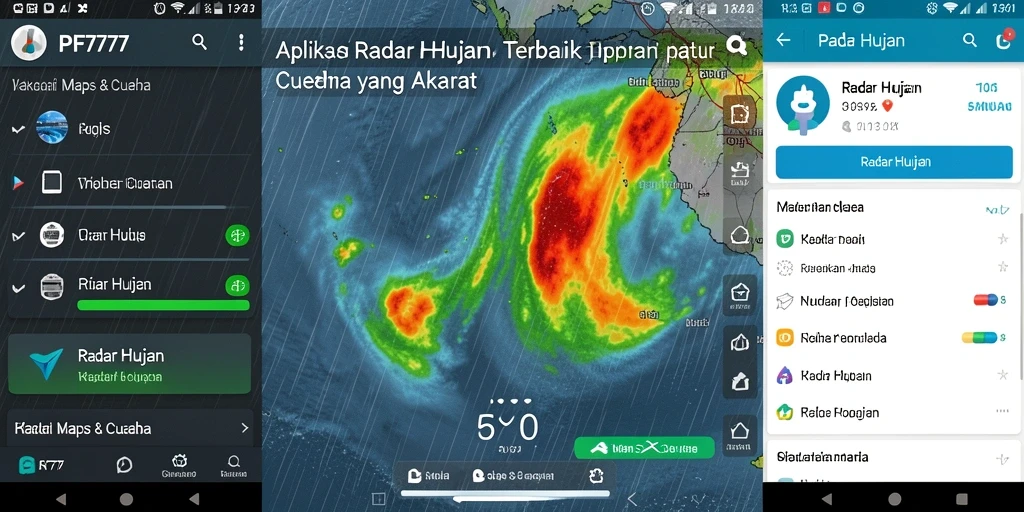 Antarmuka PF777 menampilkan peta radar hujan yang interaktif dan informatif.