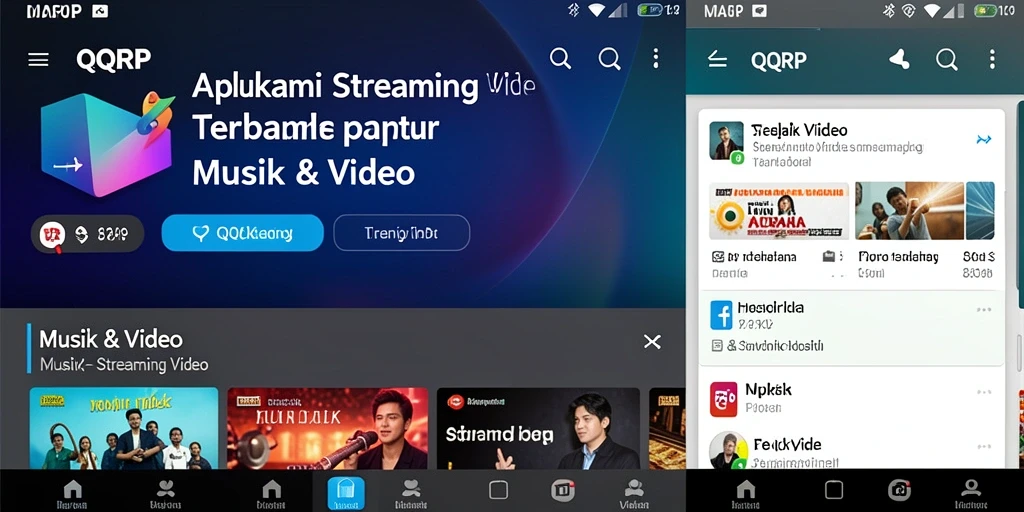 Tampilan antarmuka aplikasi QQRP untuk streaming video.
